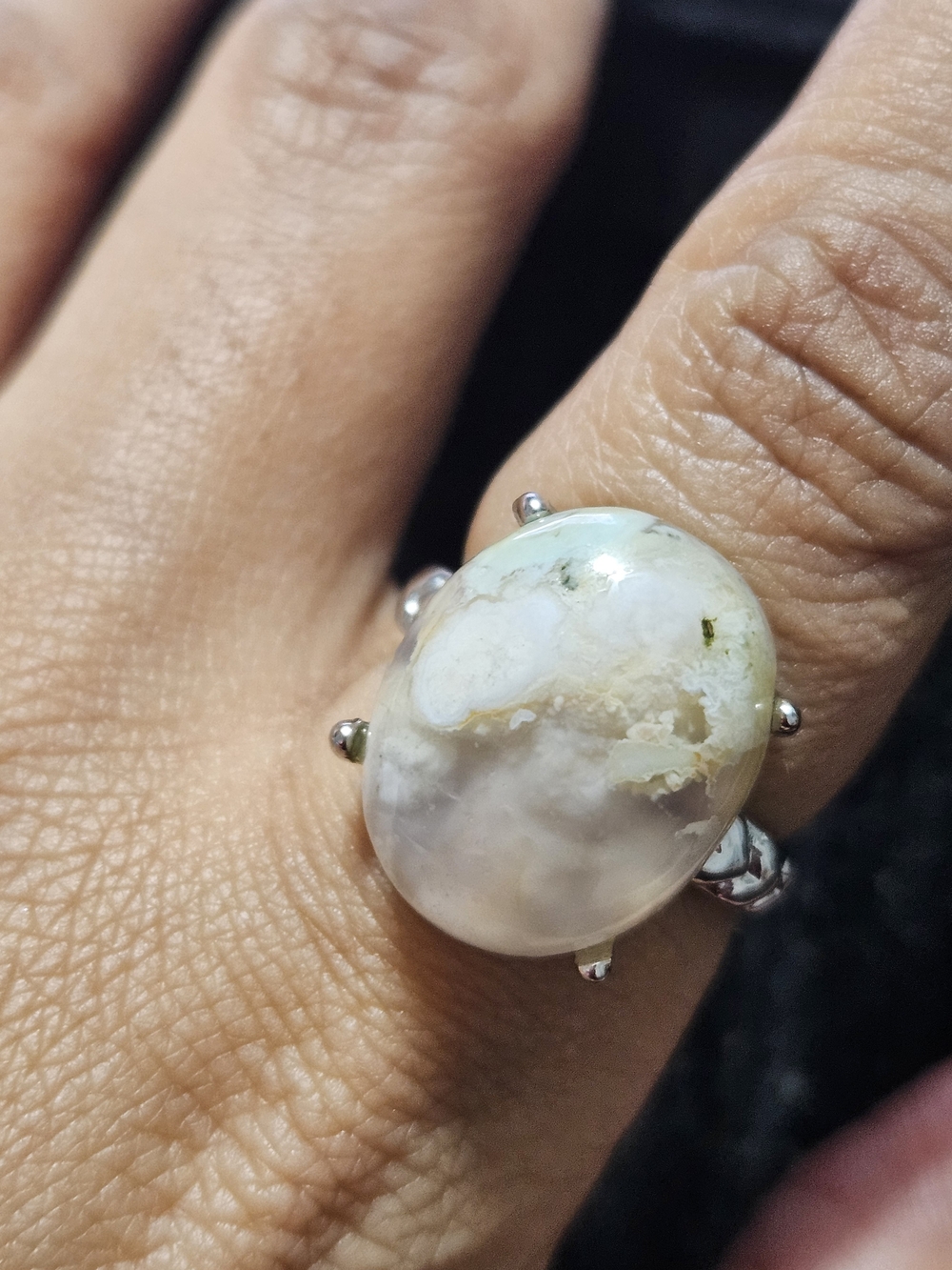 Flower Agate Brass Ring